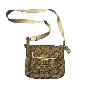 Coach Penelope Women’s Khaki Signature Metallic Leather Swingpack Crossbody